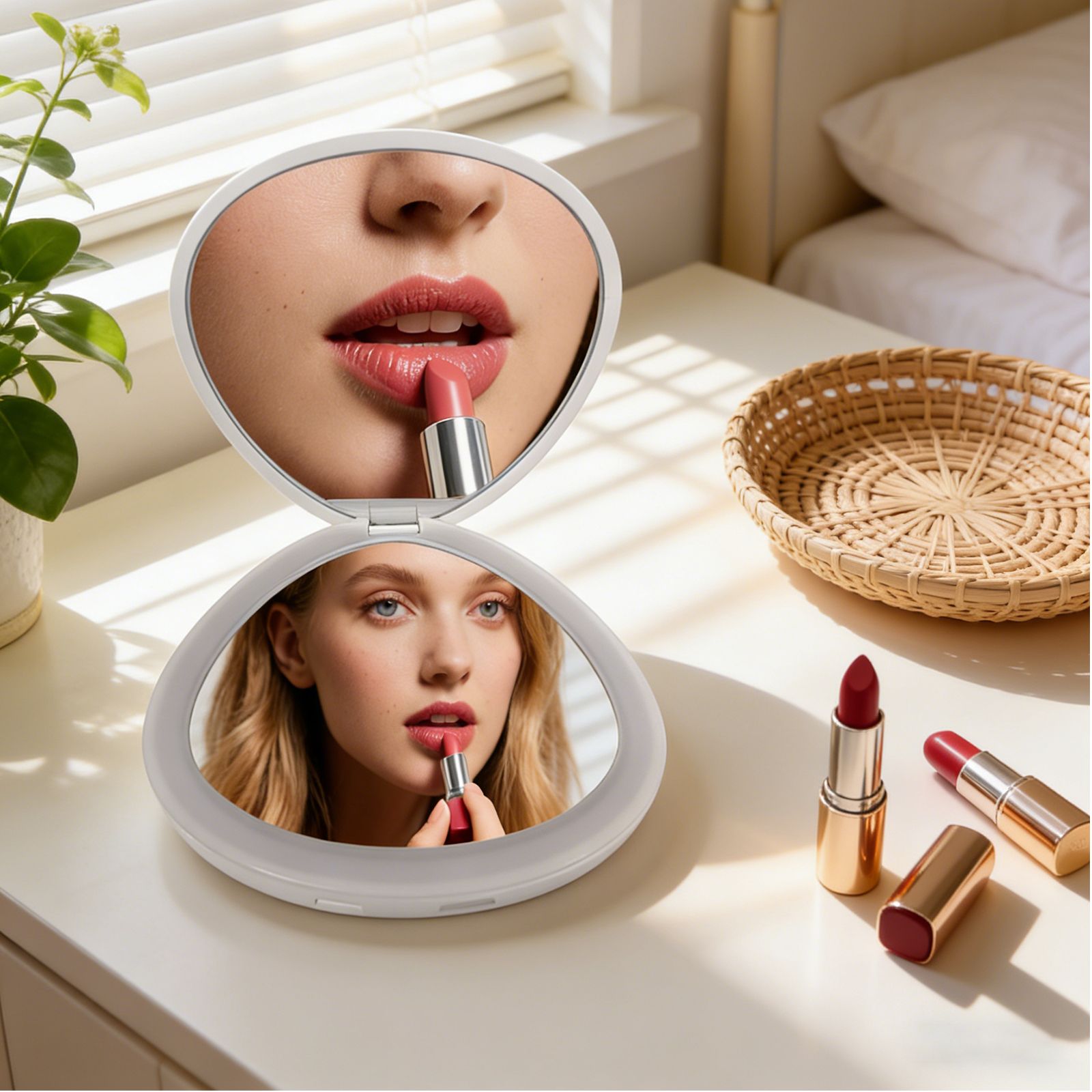 INMTFEI Portable LED Makeup Mirror ,Magnified Rechargeable Foldable