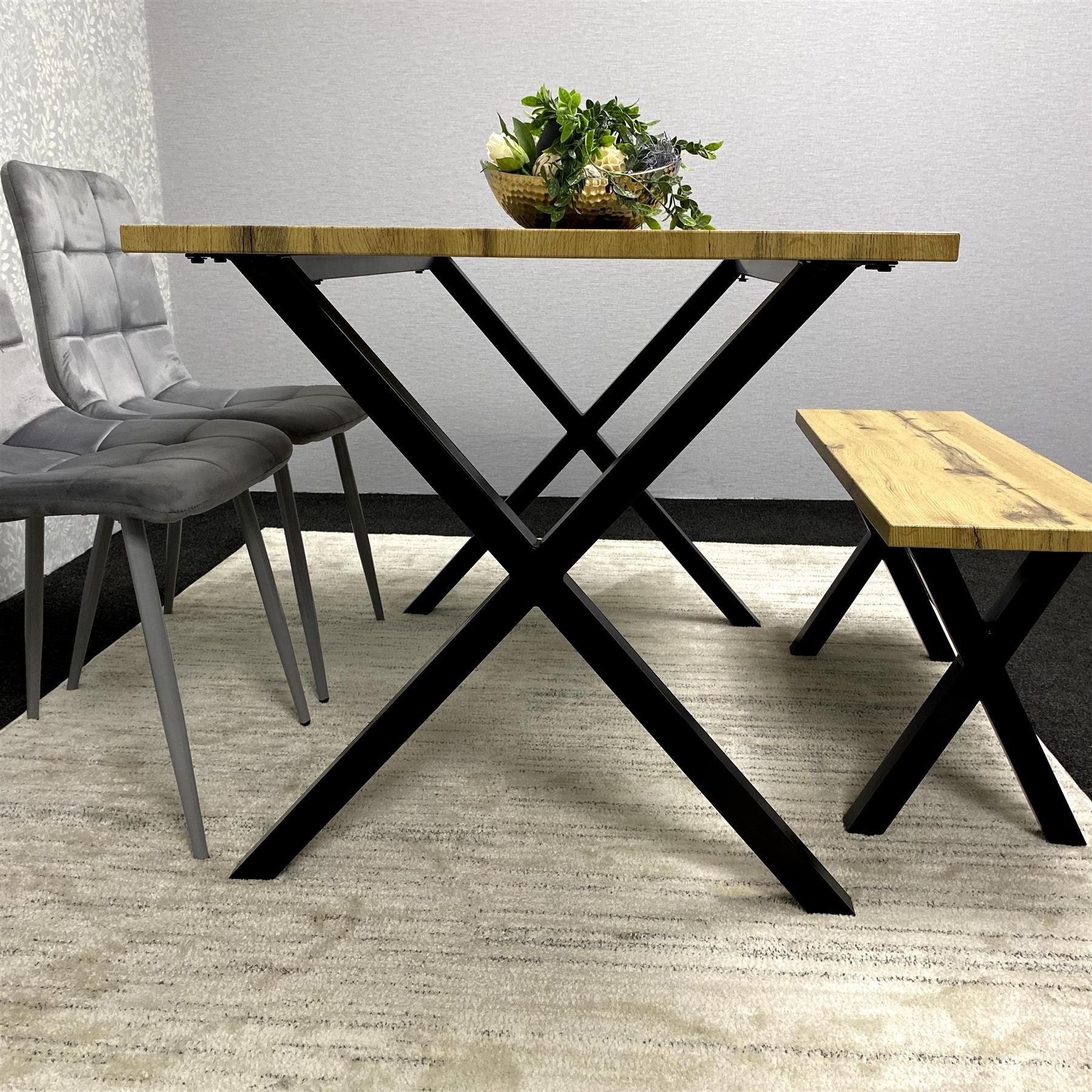KOSY KOALA Wooden Dining Table with 2 Grey Velvet Chairs and Bench - Dining Kitchen Room Furniture