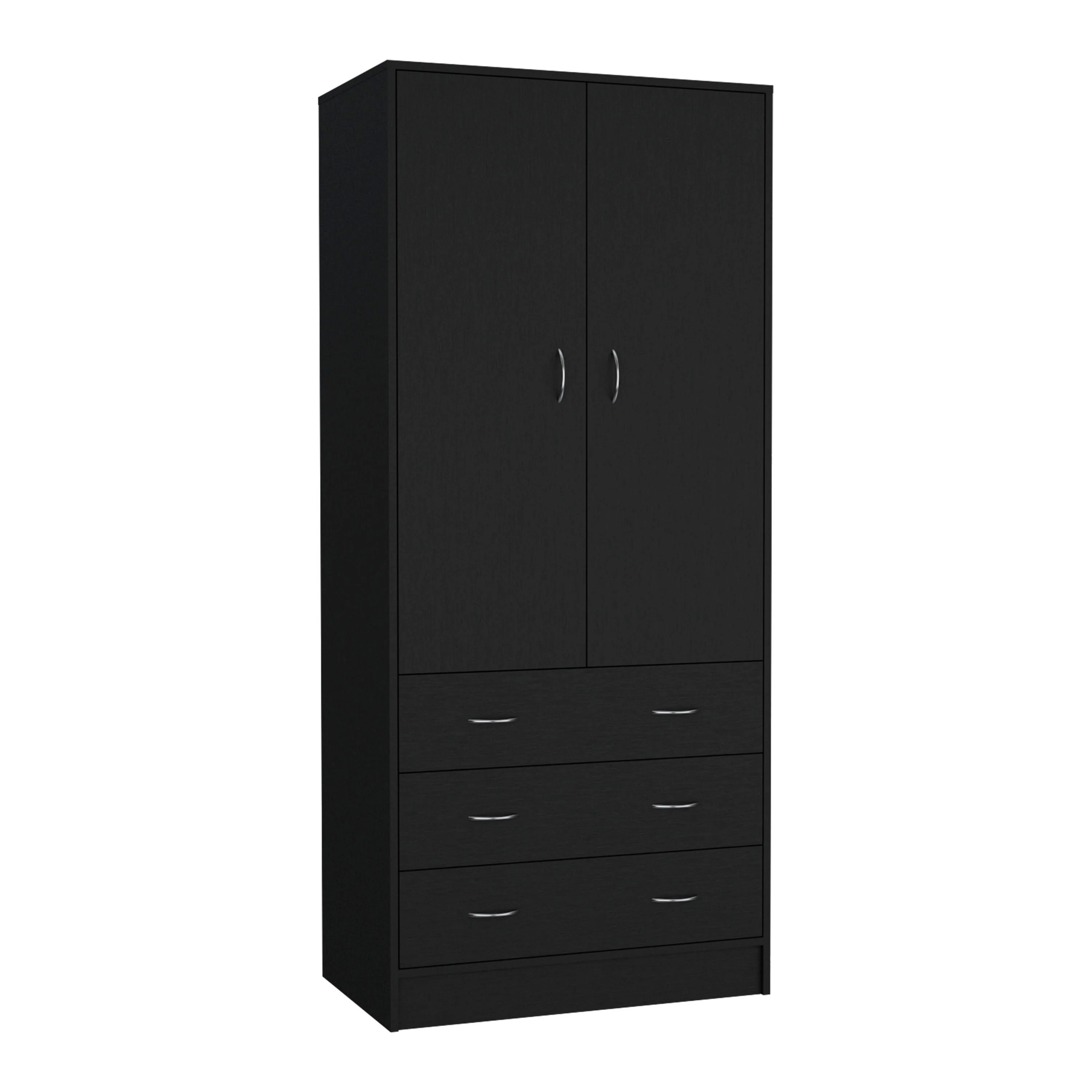 31 Modern Double-door Armoire with Two Drawers and Hanging Rod for Bedroom