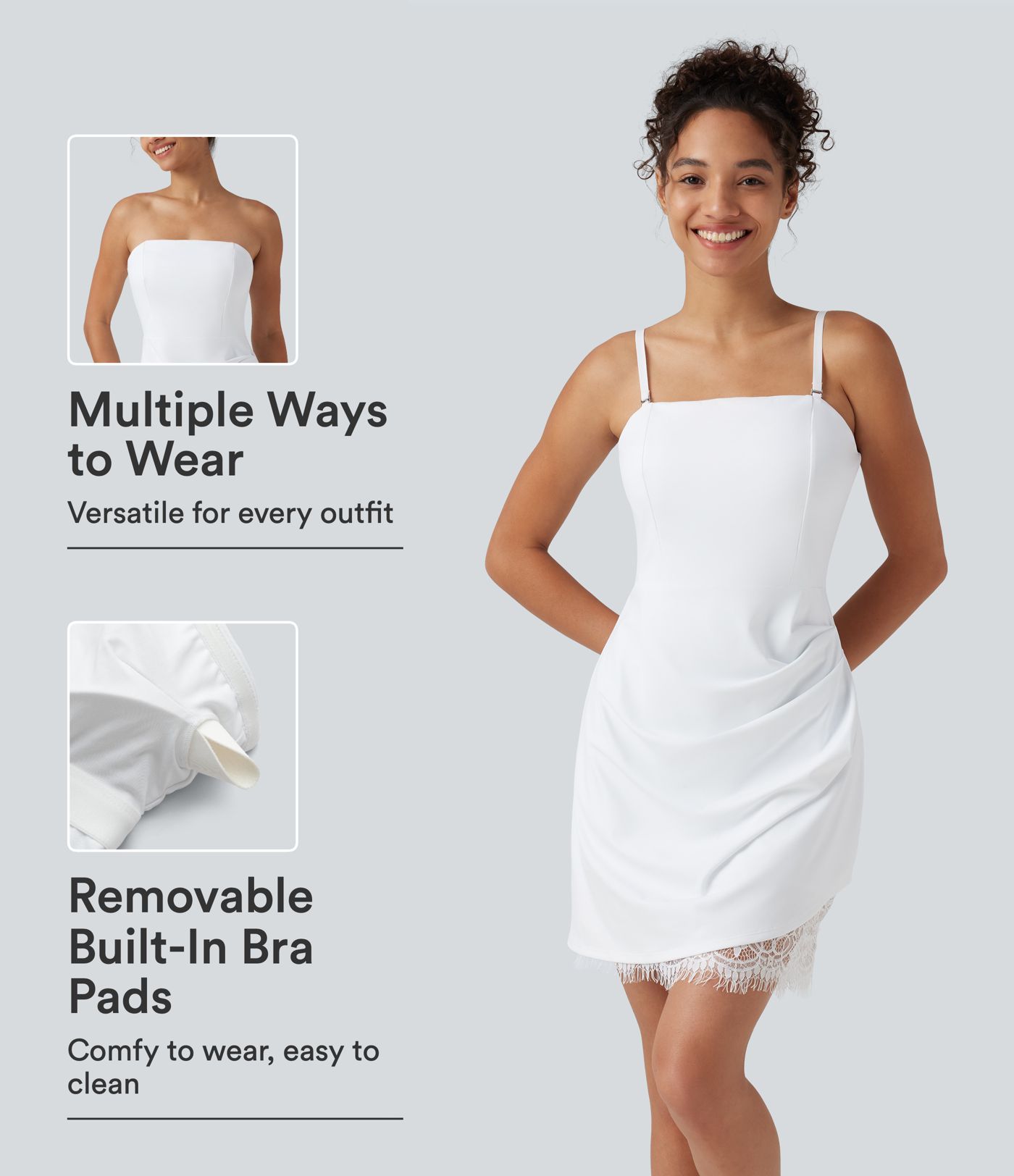 Robe nuisette mini avec brassière intégrée et dentelle contrastante en SoftlyZero™ Airy à effet frais InstantCool, protection solaire UPF50