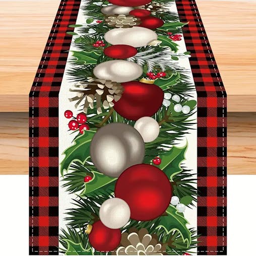 NNETM Red & Black Buffalo Check Plaid Christmas Table Runner