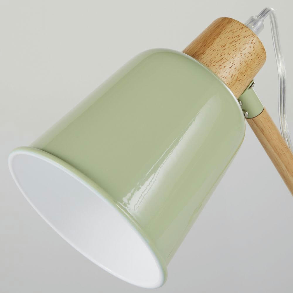 PIXIE - Lampe de bureau en bois d'hévéa et métal vert sauge