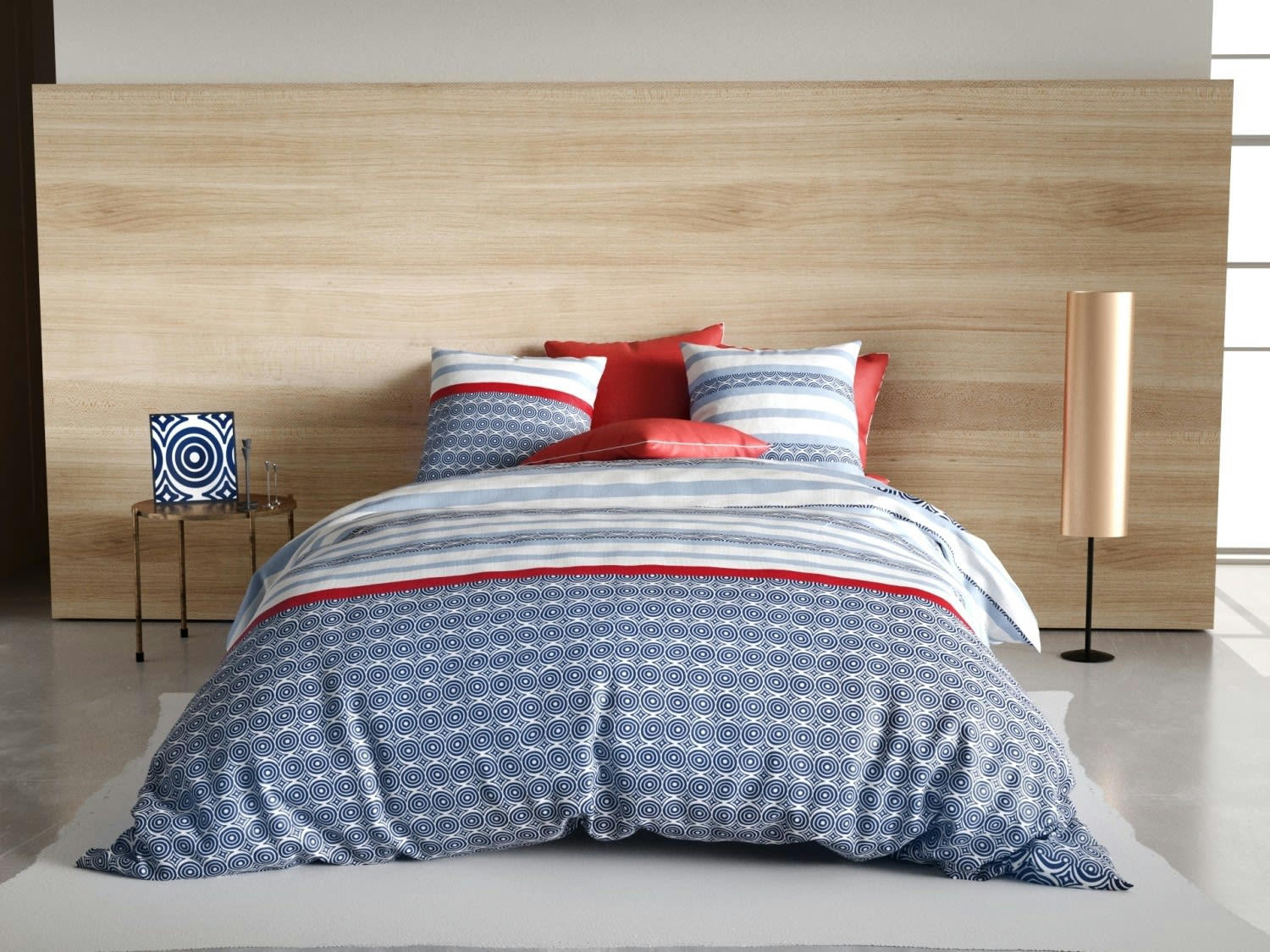 SANTORINI - Parure housse de couette coton bleu 140x200 cm