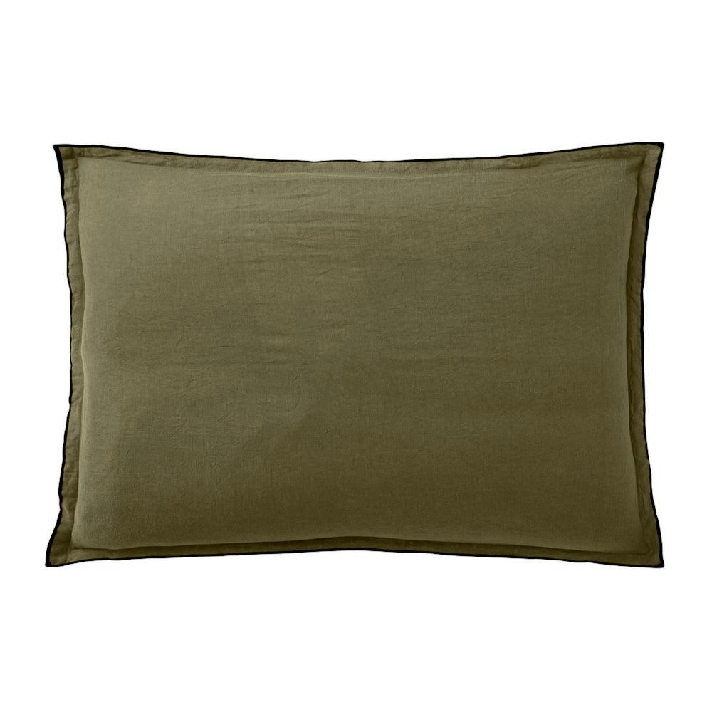 UNI BP - Taie d'oreiller lin lavé vert 50x70 cm