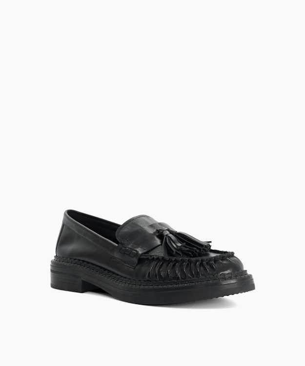 Grids Black - Leather Tassel-Detail Loafers