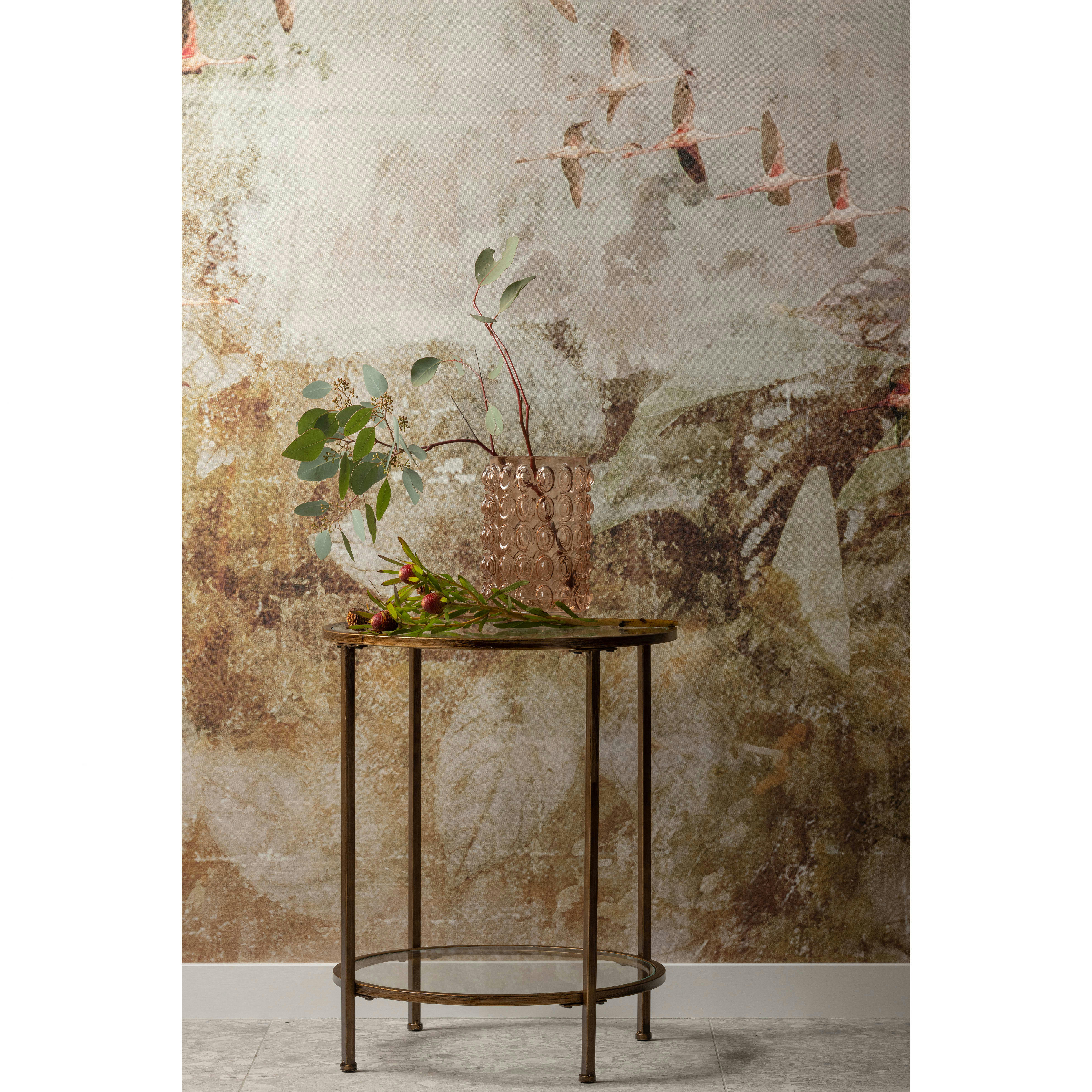 GODDESS - Table d'appoint ronde en métal et verre D46cm laiton