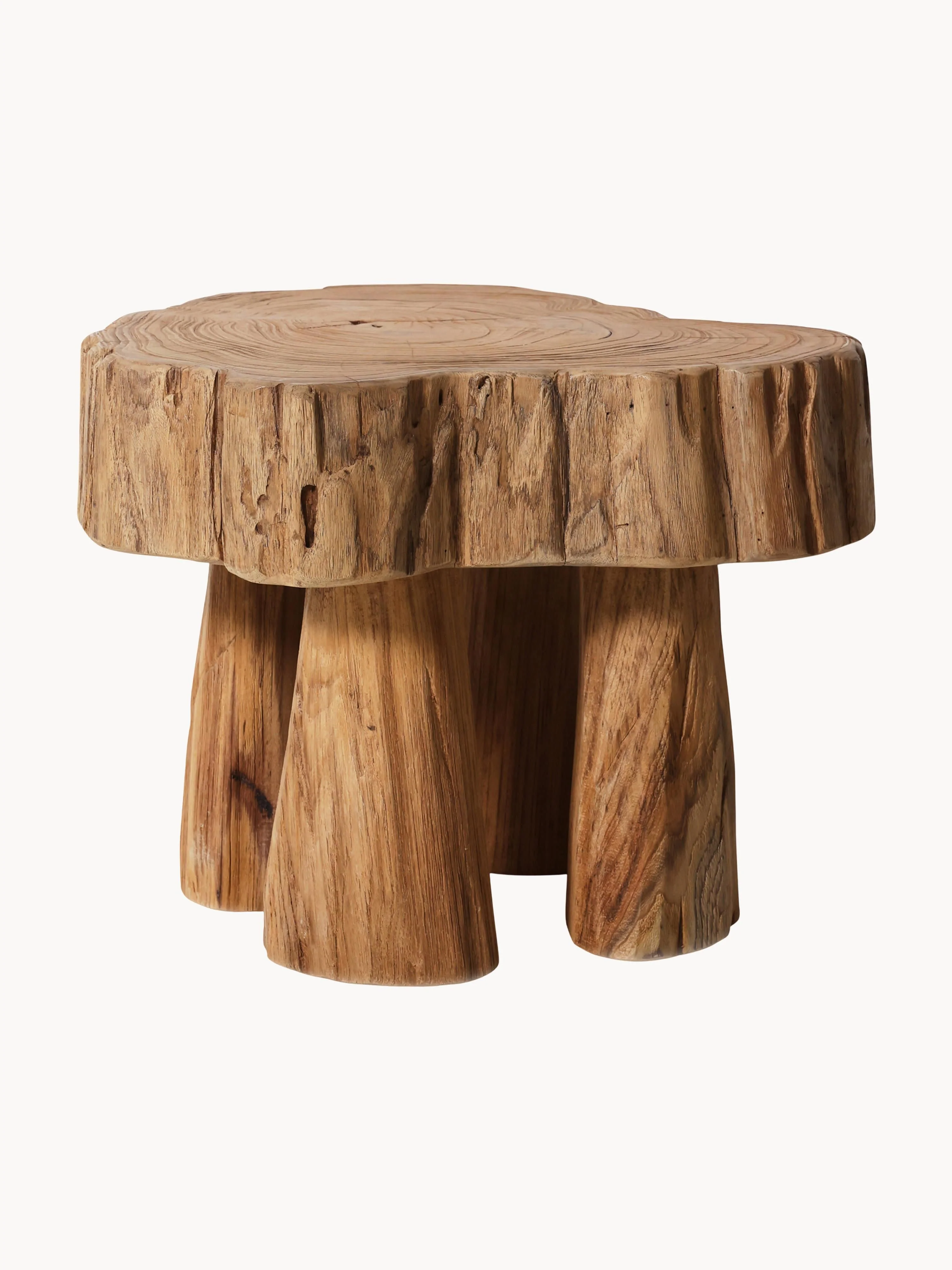 Handgefertigter Hocker Log aus Teakholz