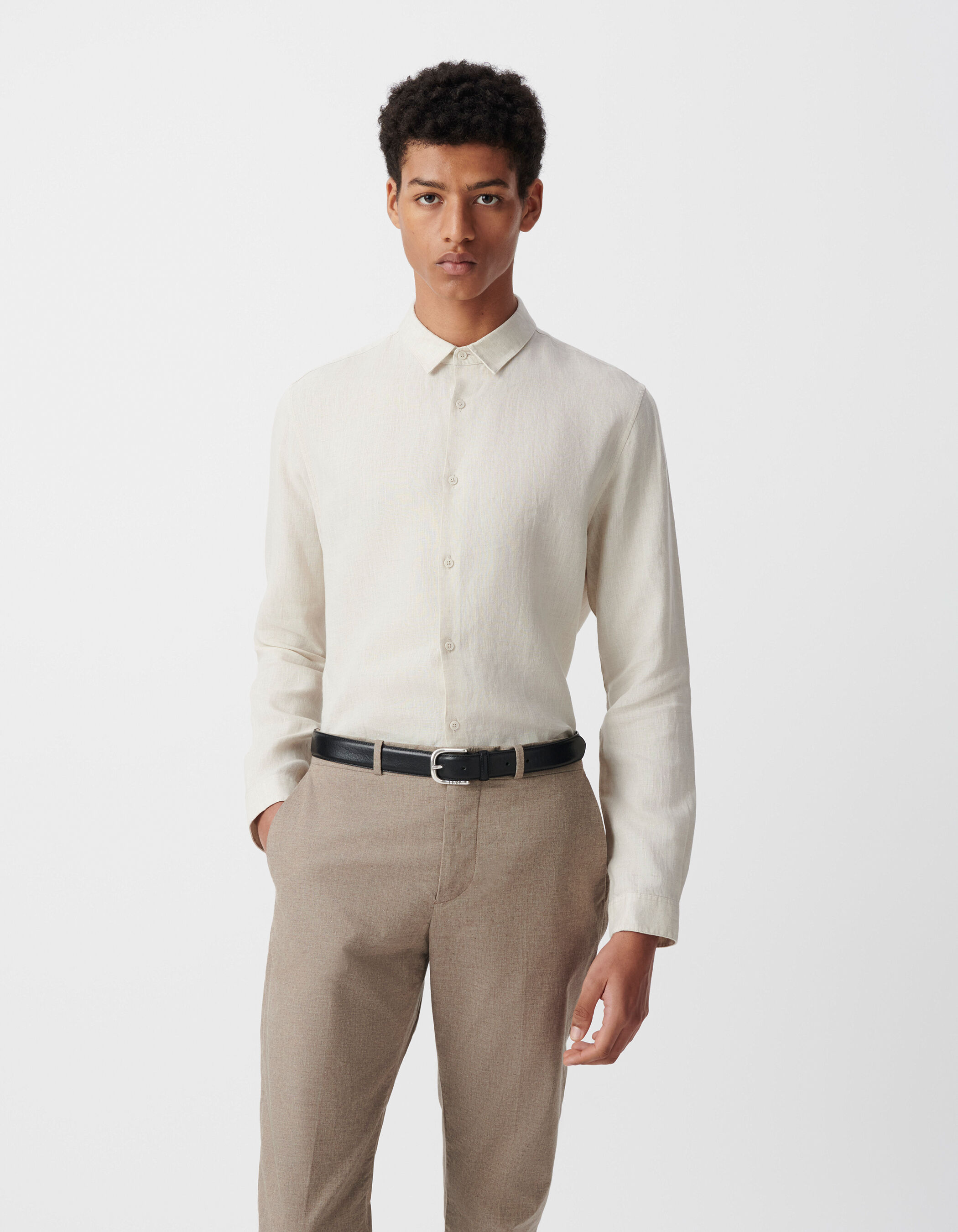 Chemise SLIM beige en lin Homme