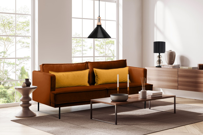 KONSIMO GANZO Trzyosobowa sofa do salonu w stylu loft z poduszkami