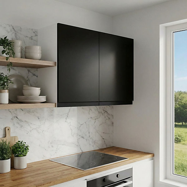 Meuble haut de cuisine blanc mat avec 2 portes noir mat l.100 x H.72 cm GoodHome Garcinia