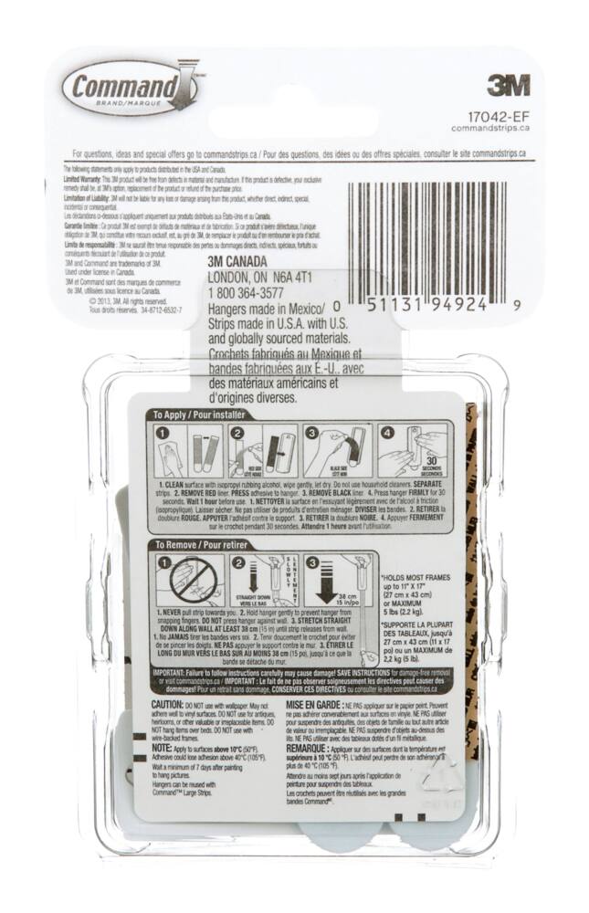 Command Adhesive Sawtooth Picture Hanging Hooks with Adhesive Strips, White, 4-lbs, 3 Strips per Pack