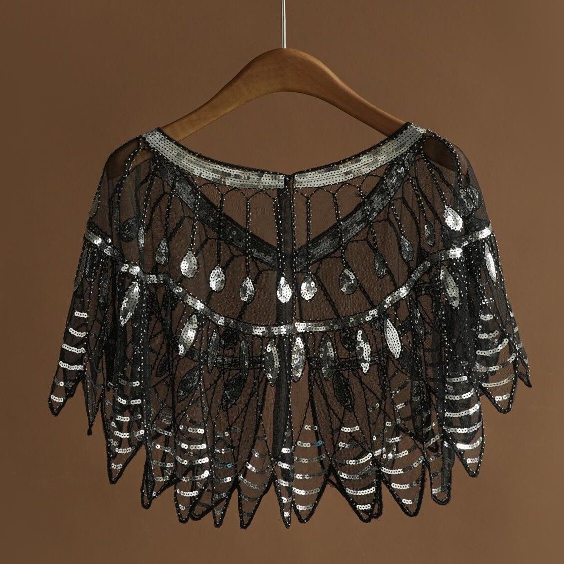 PEACH ACCESSORIES Beaded & Sequin Mesh Lace Wedding Shawl & Bolero