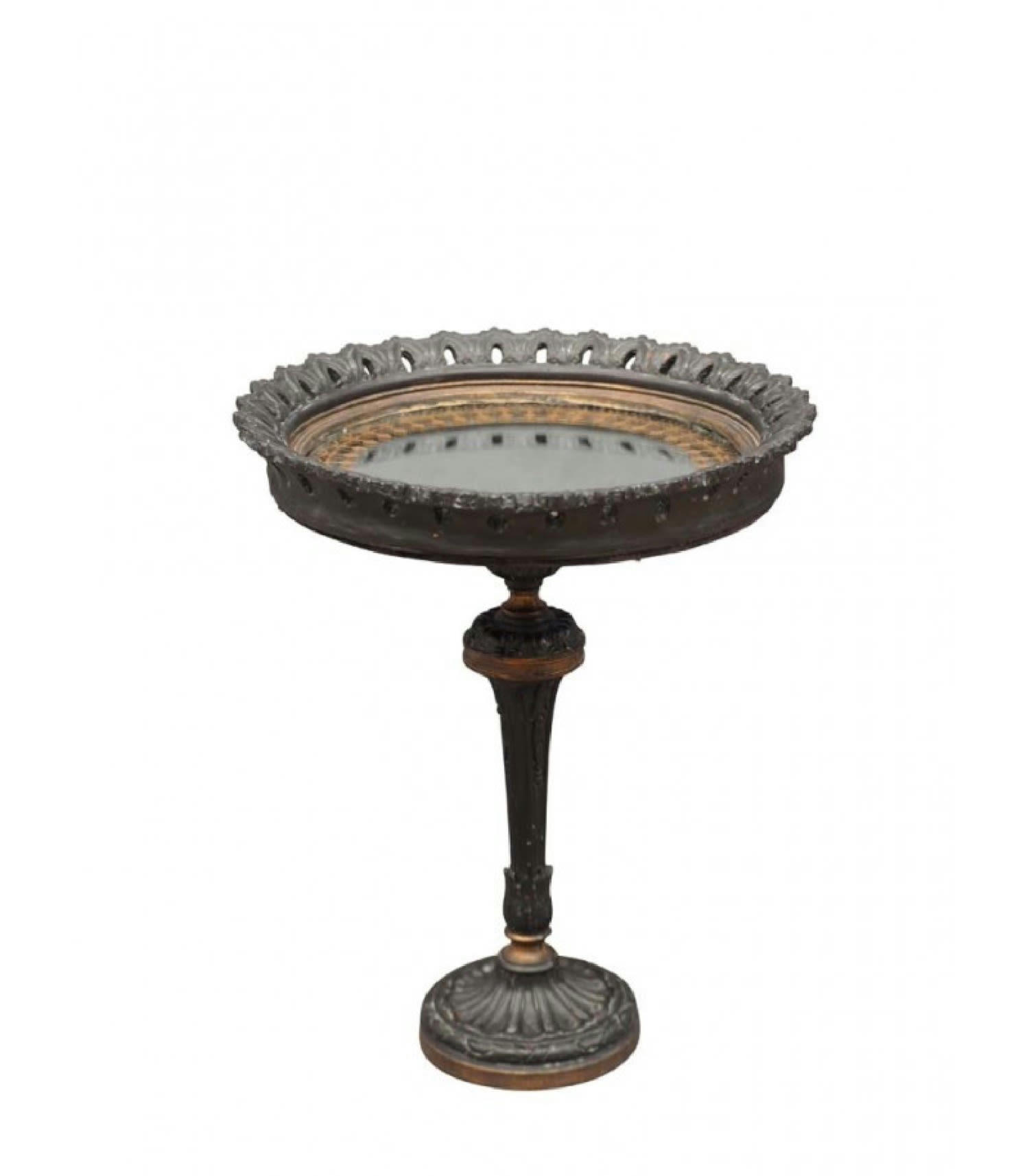 ROND - Présentoir sur pied avec fond miroir noir et doré patiné