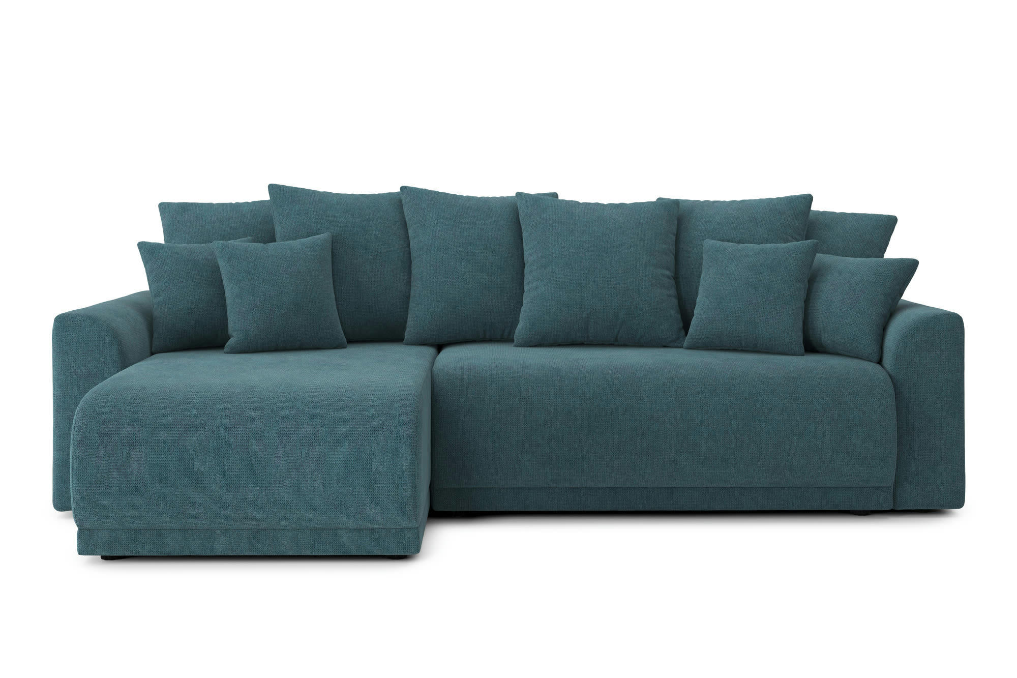 NOVA - Canapé d'angle convertible en tissu 4 places bleu paon