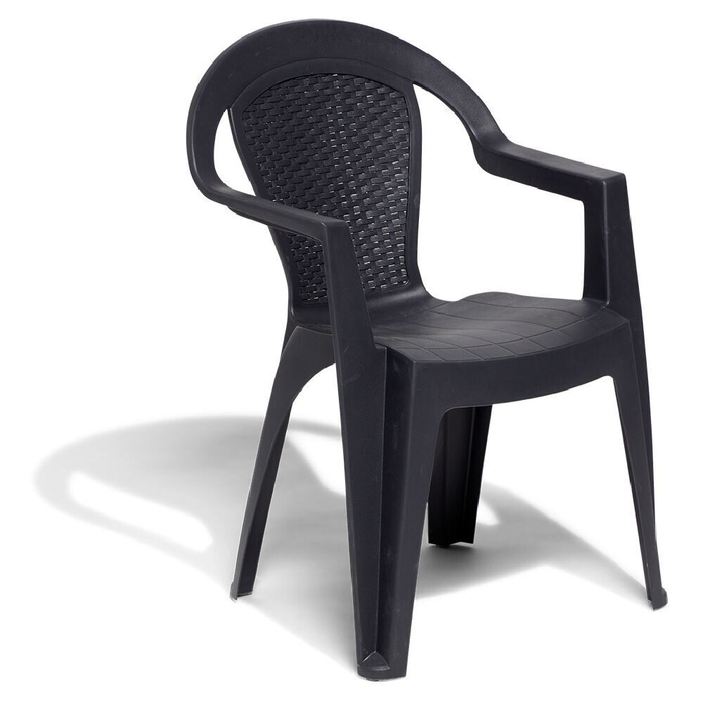 Fauteuil de jardin monobloc Viva plastique dossier tressé gris 53xP56xH80cm