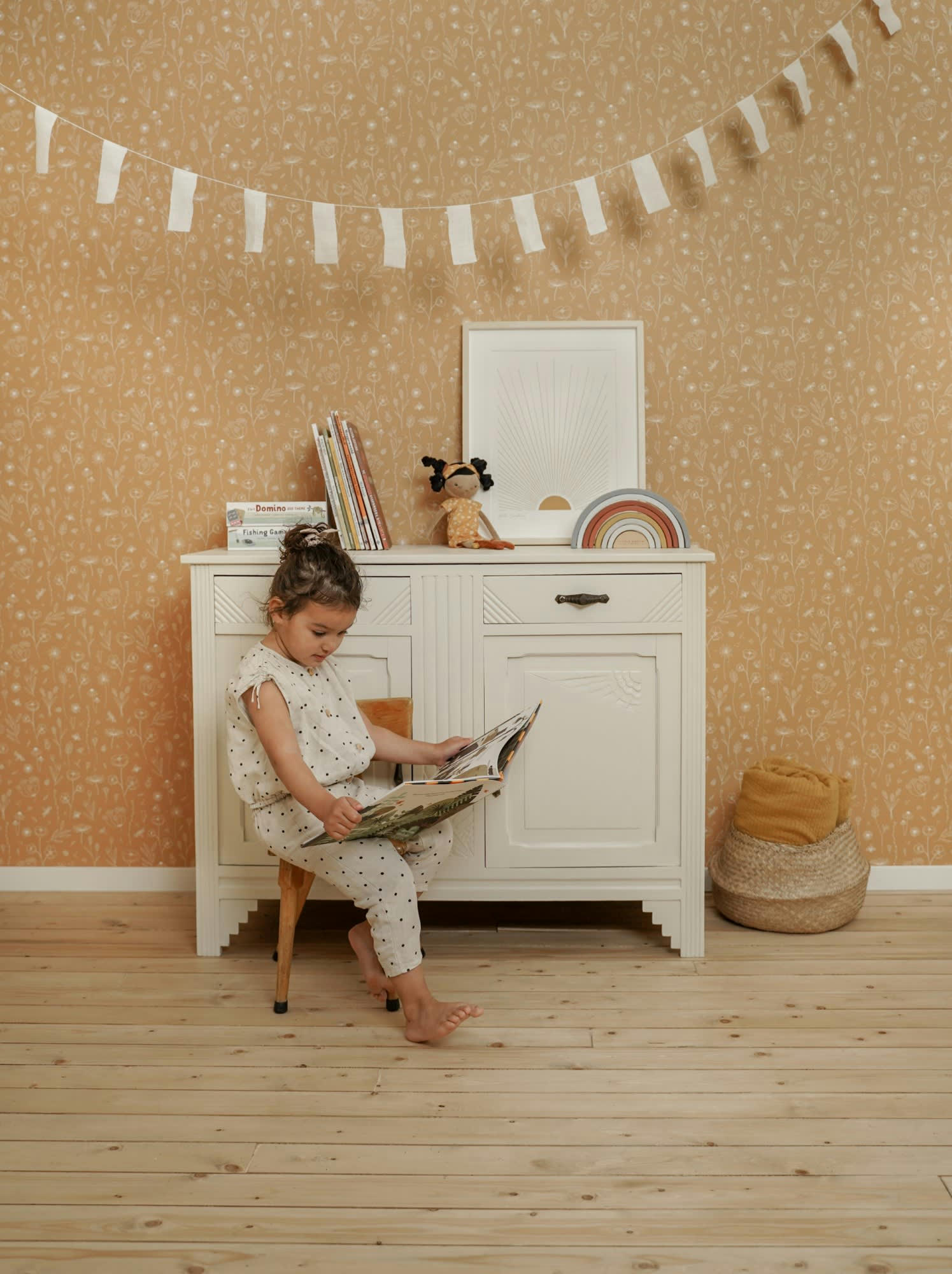 - papier peint farandole fleurie ocre 1000x53cm