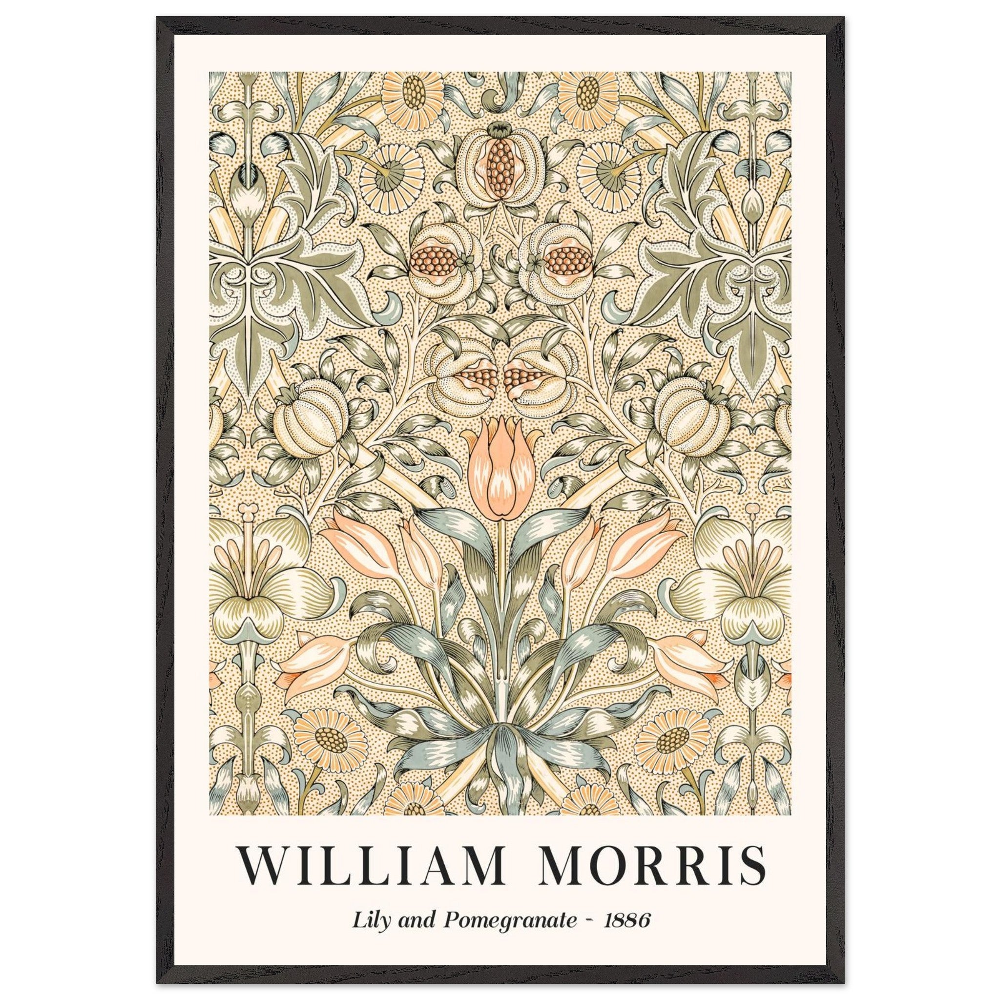 Artfulprints Poster met Lijst William Morris - Lily and pomegranate 1886  - 70x100 cm - Groen