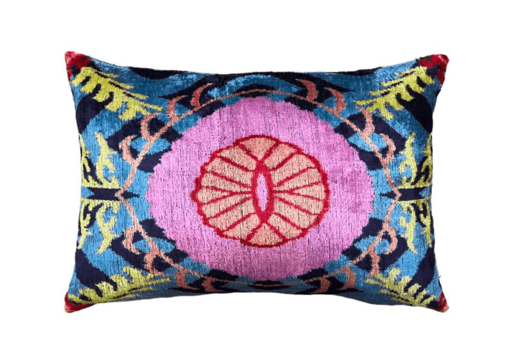 - Housse de coussin velours soie ikat   40x60 bleu