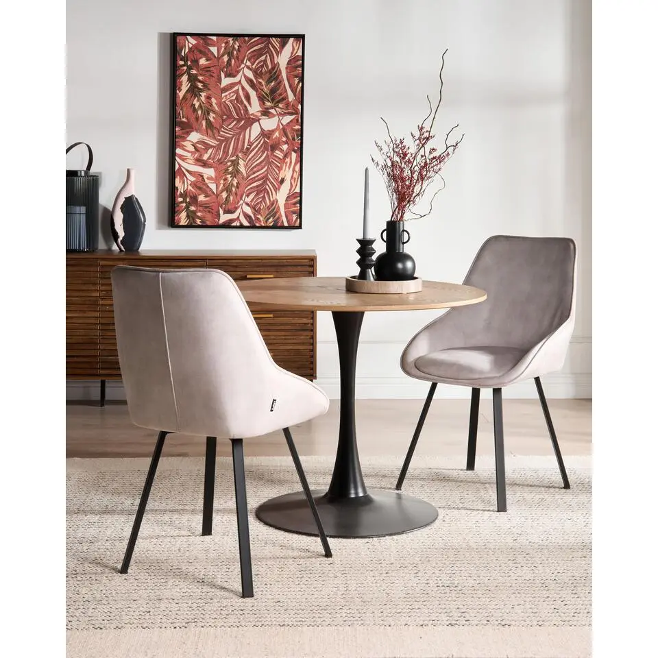 TERLTON - Eetkamerstoel set van 2 - Lichtbeige - Fluweel