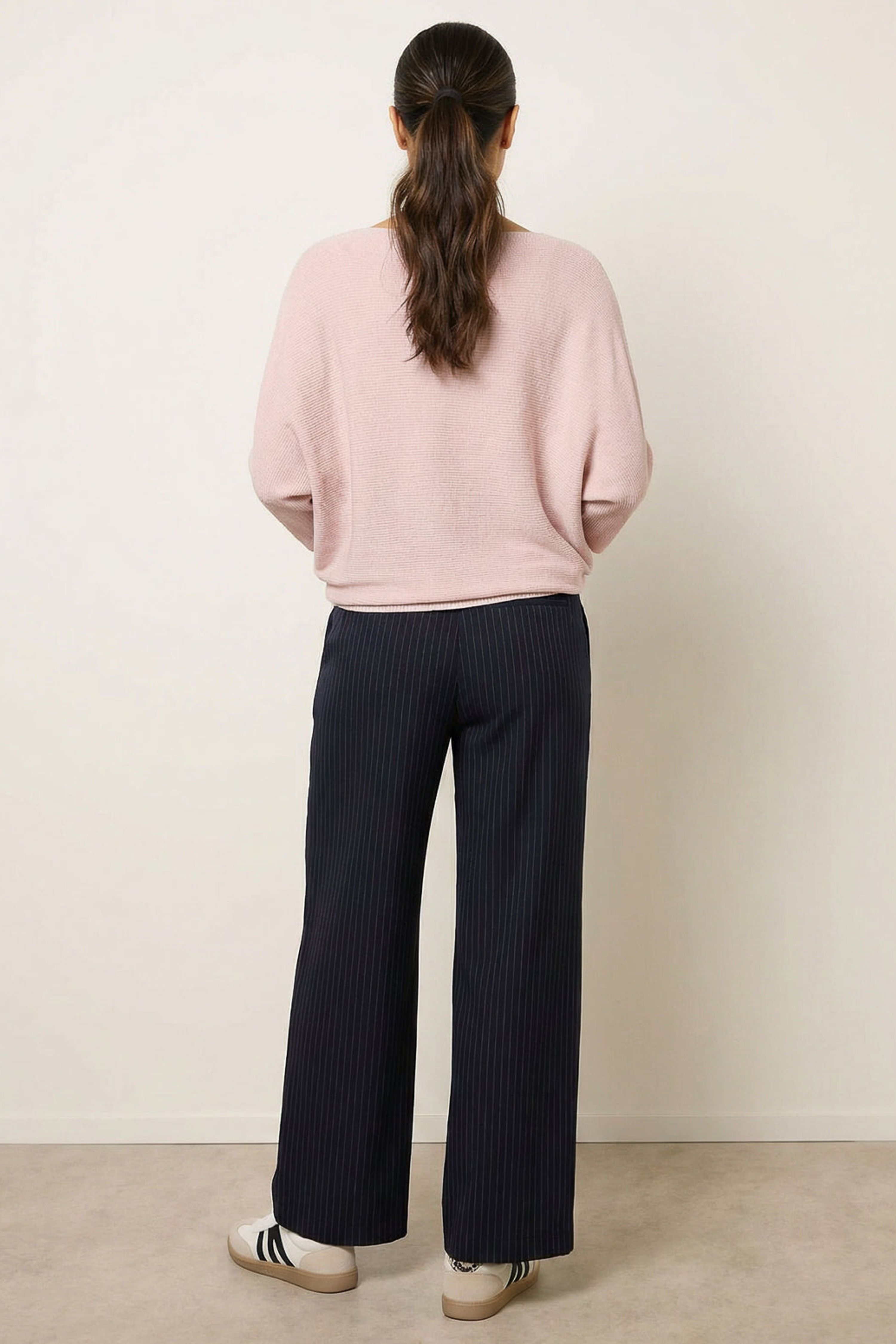 Blue Vanilla Pink Metallic V Neck Knitted Ripple Jumper