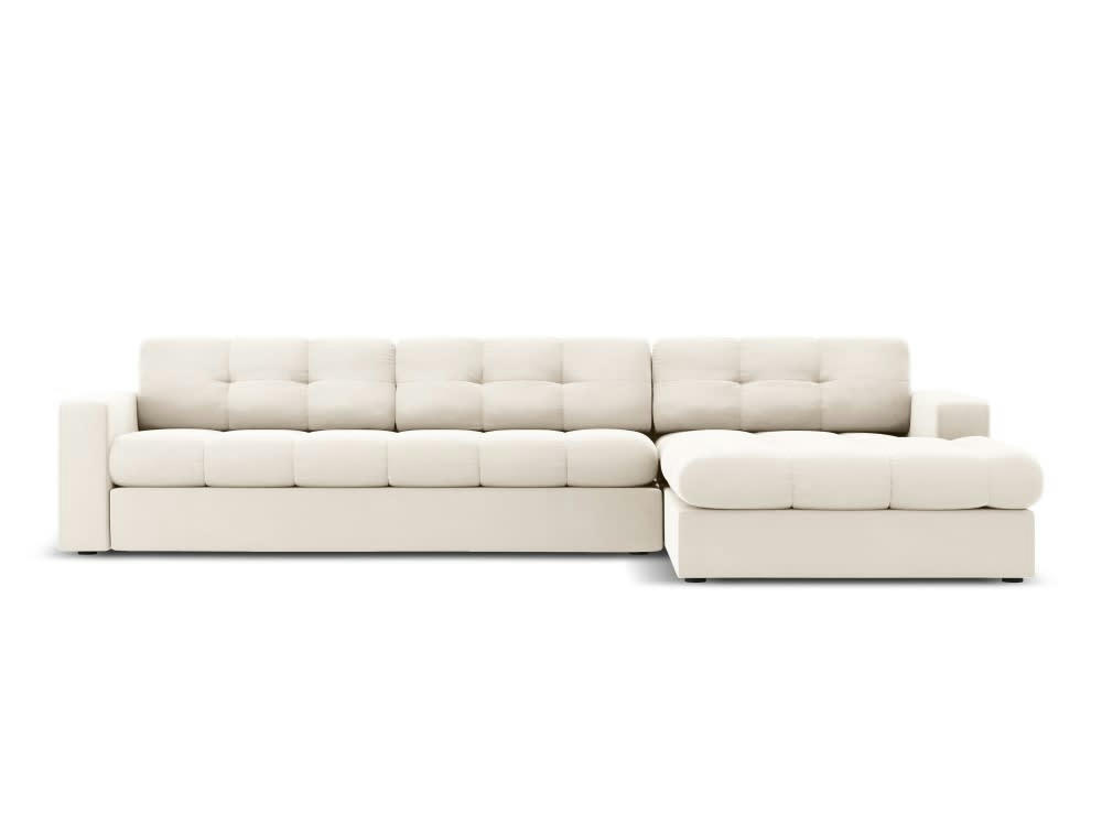JUSTIN - Canapé d'angle 4 places en velours beige clair