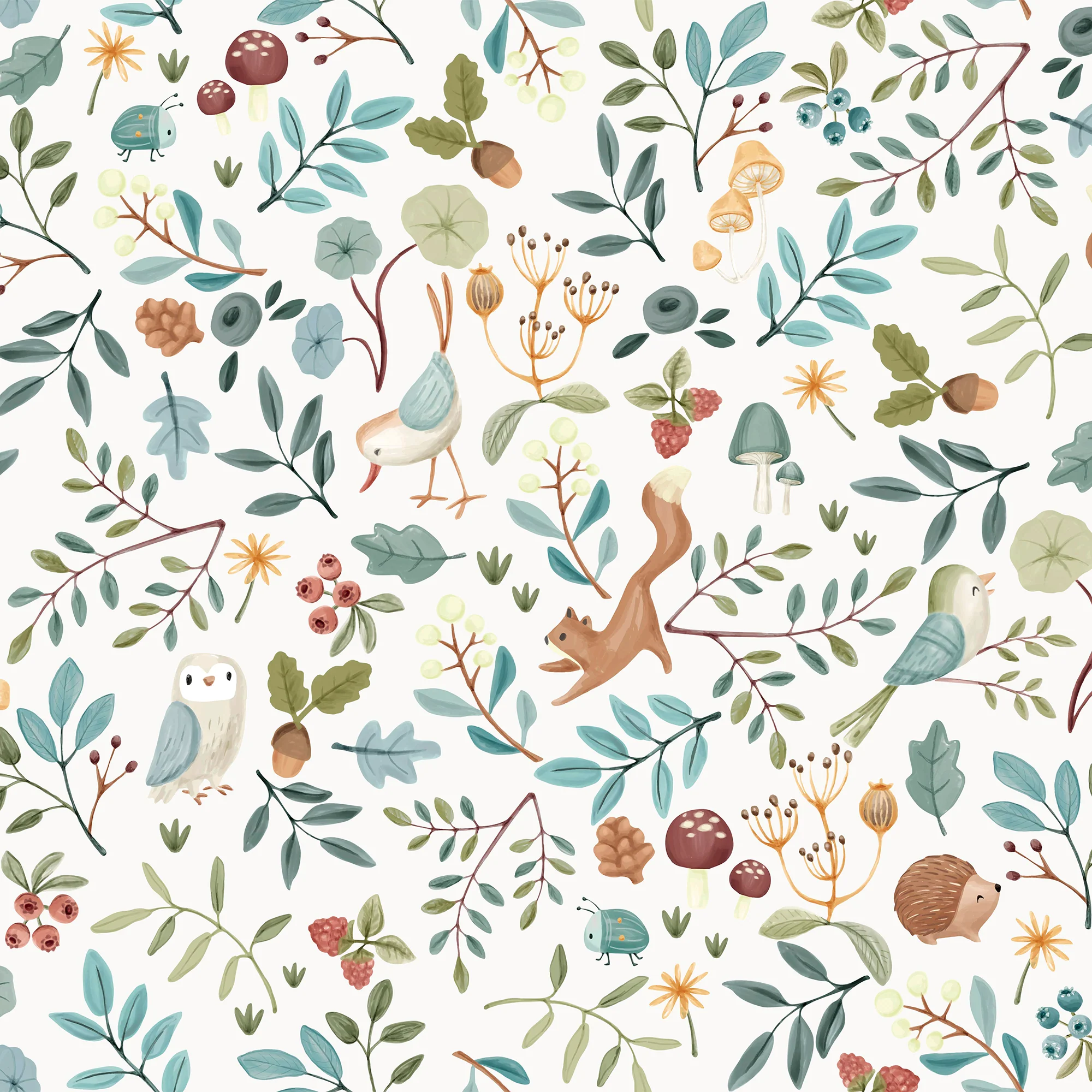 Little Dutch Papier peint intissé FOREST WONDERS blanc et bleu ciel