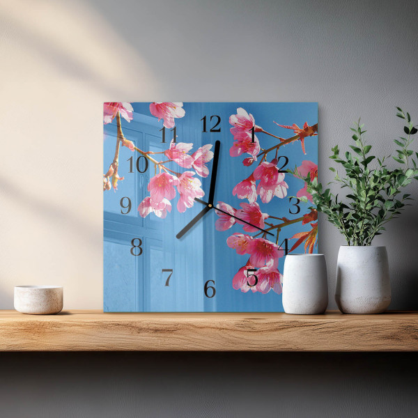 Zegar ostry 30x30 Kwiaty nowoczesny na ścianę