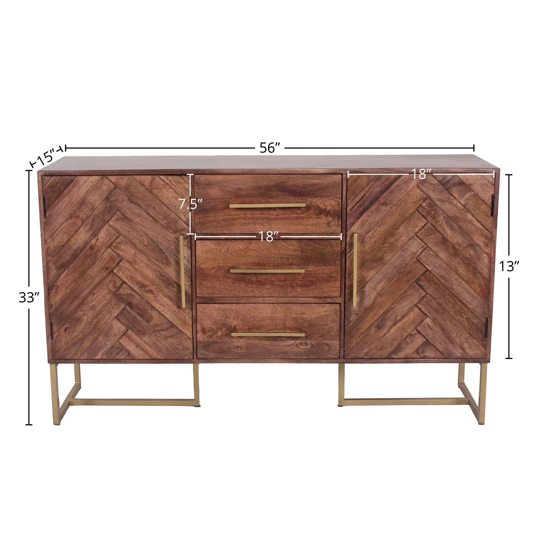 Barnette 2-Door 3-Drawer Herringbone Wooden Cabinet