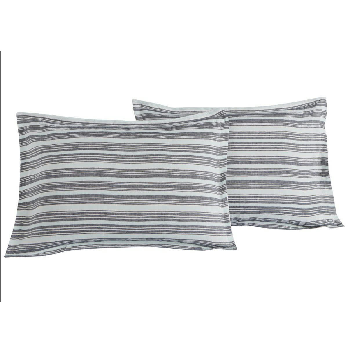 TEKSADA GRAPHIC - 2 taies d'oreiller en lin lavé/coton Anthracite 50x70 cm