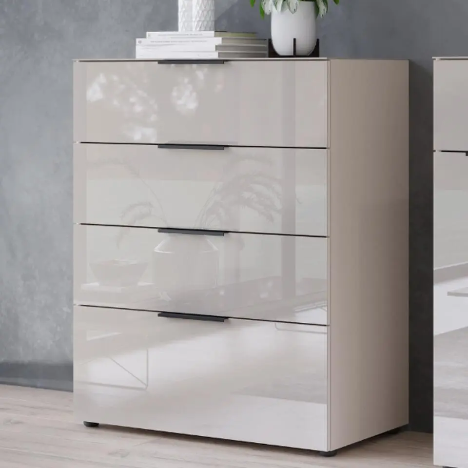 Ladekast Dudek 83cm met 4 lades - fronten in glas - beige