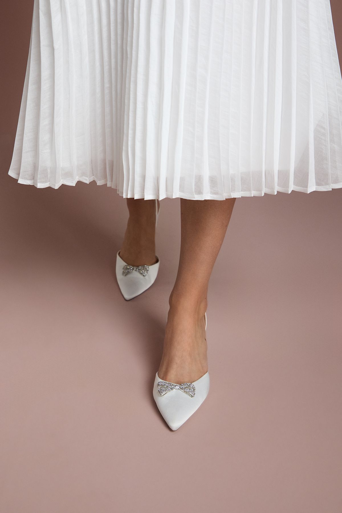 Coast Bridal Sammi Satin Diamante Bow Brooch Slingback Kitten Heel Court Shoes
