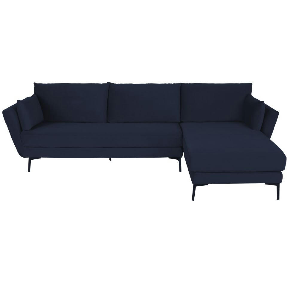 Prague - Canapé d'angle droit 4/5 places en velours bleu nuit