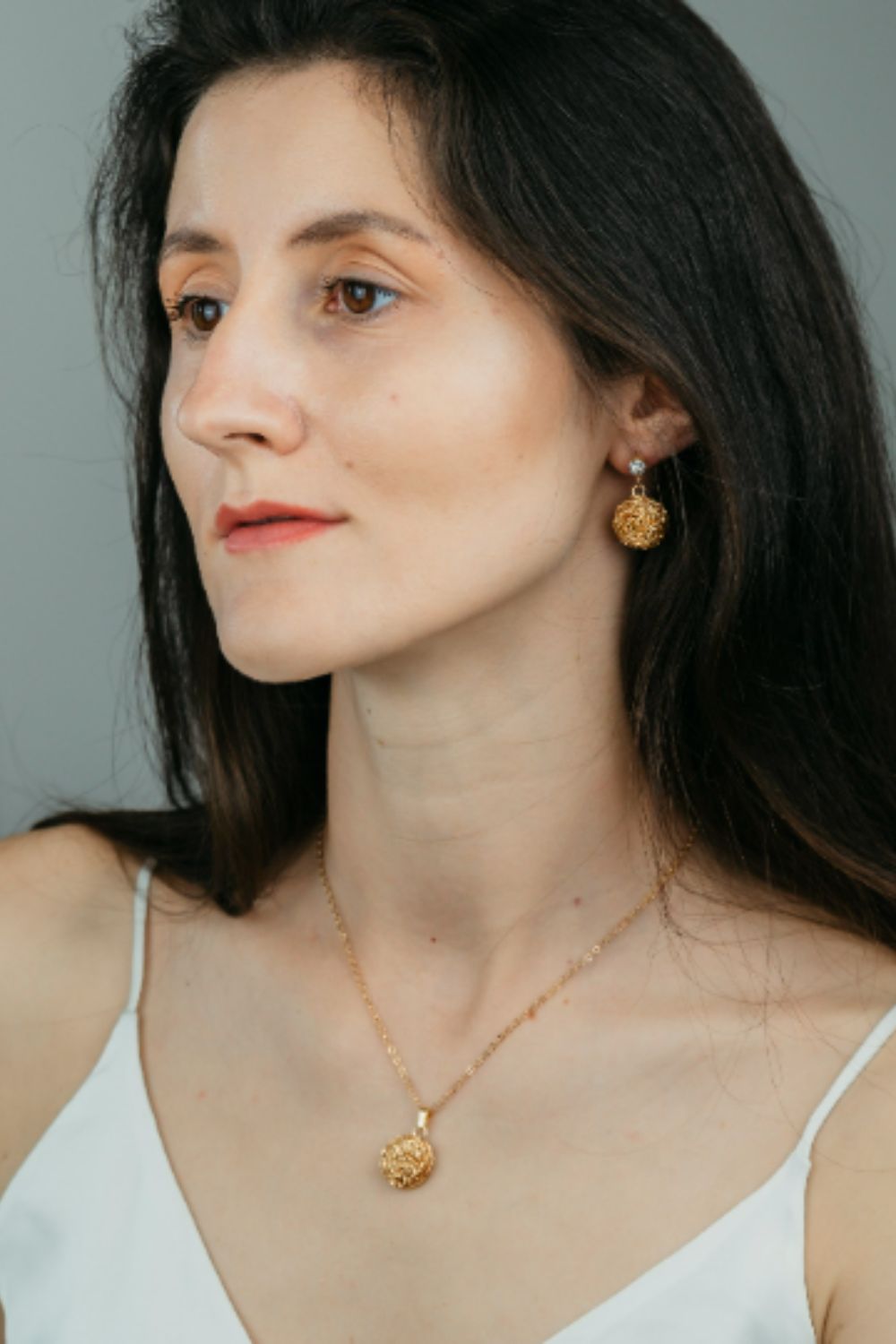 The Colourful Aura Gold Round Wire Wrapped Corded Drop Earrings