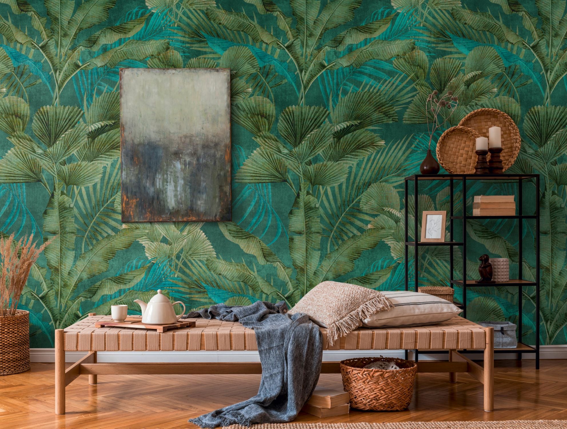 Livingwalls fotobehang jungle-motief groen en blauw - 159 x 280 cm - AS-391851