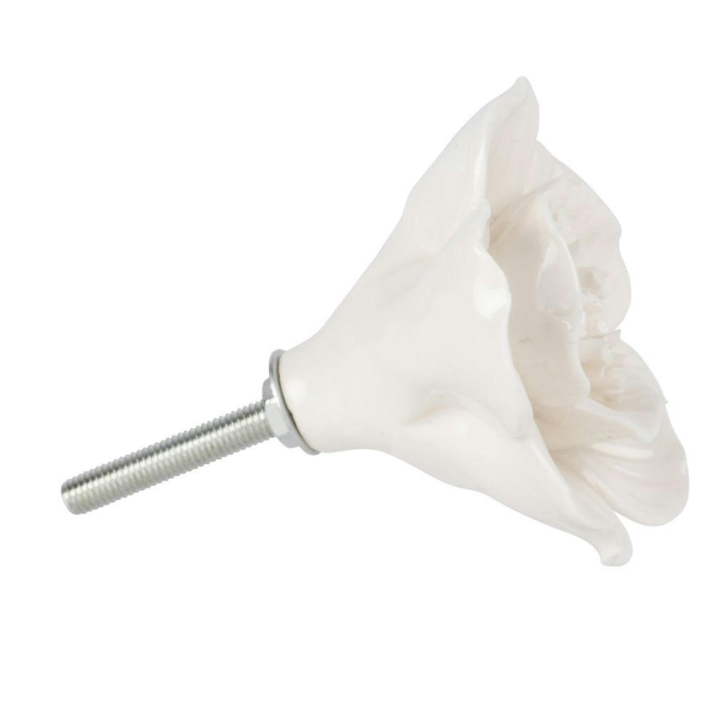 - Bouton de porte fleur en céramique blanche