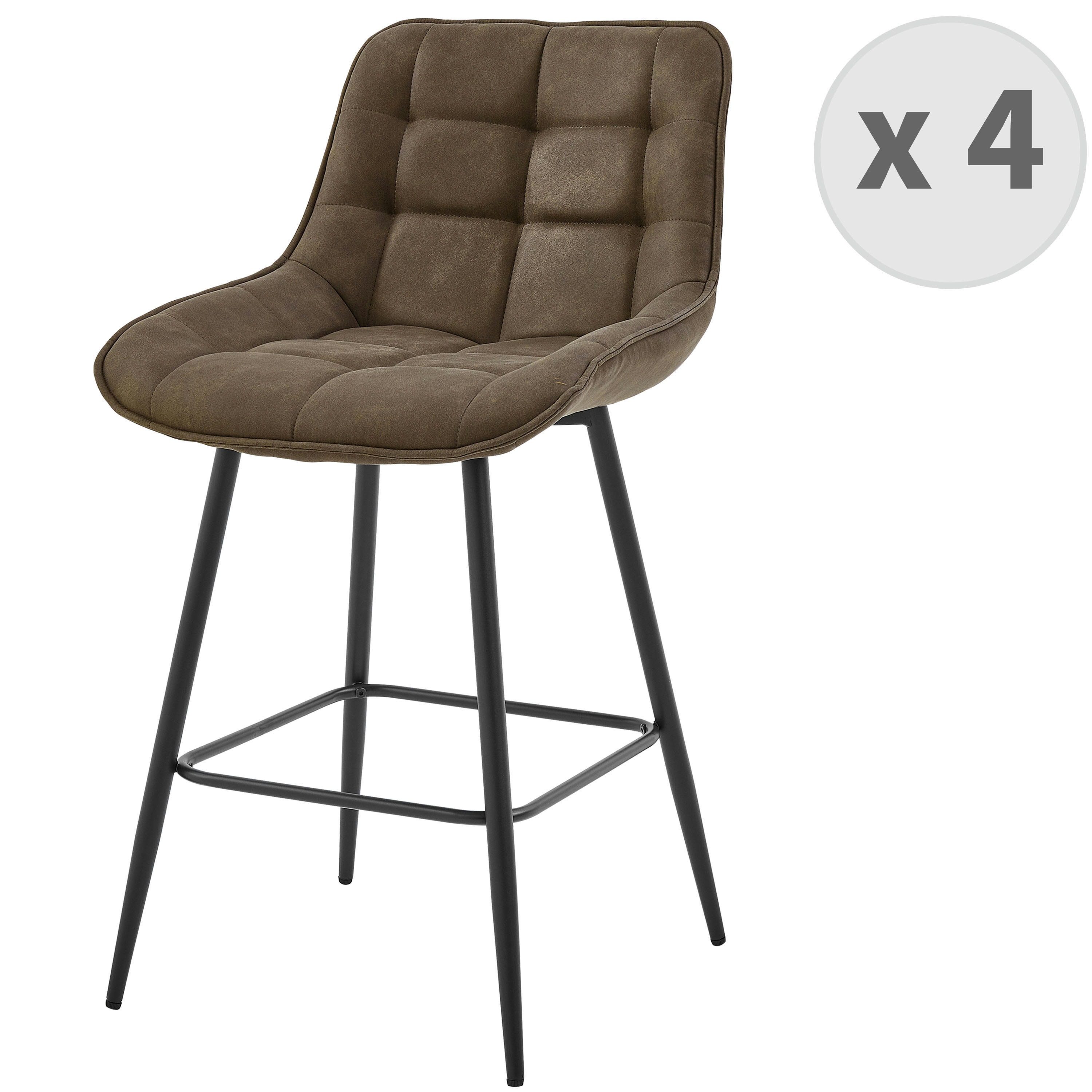 GRANT - Fauteuil de bar vintage en microfibre Marron et métal noir (x4)