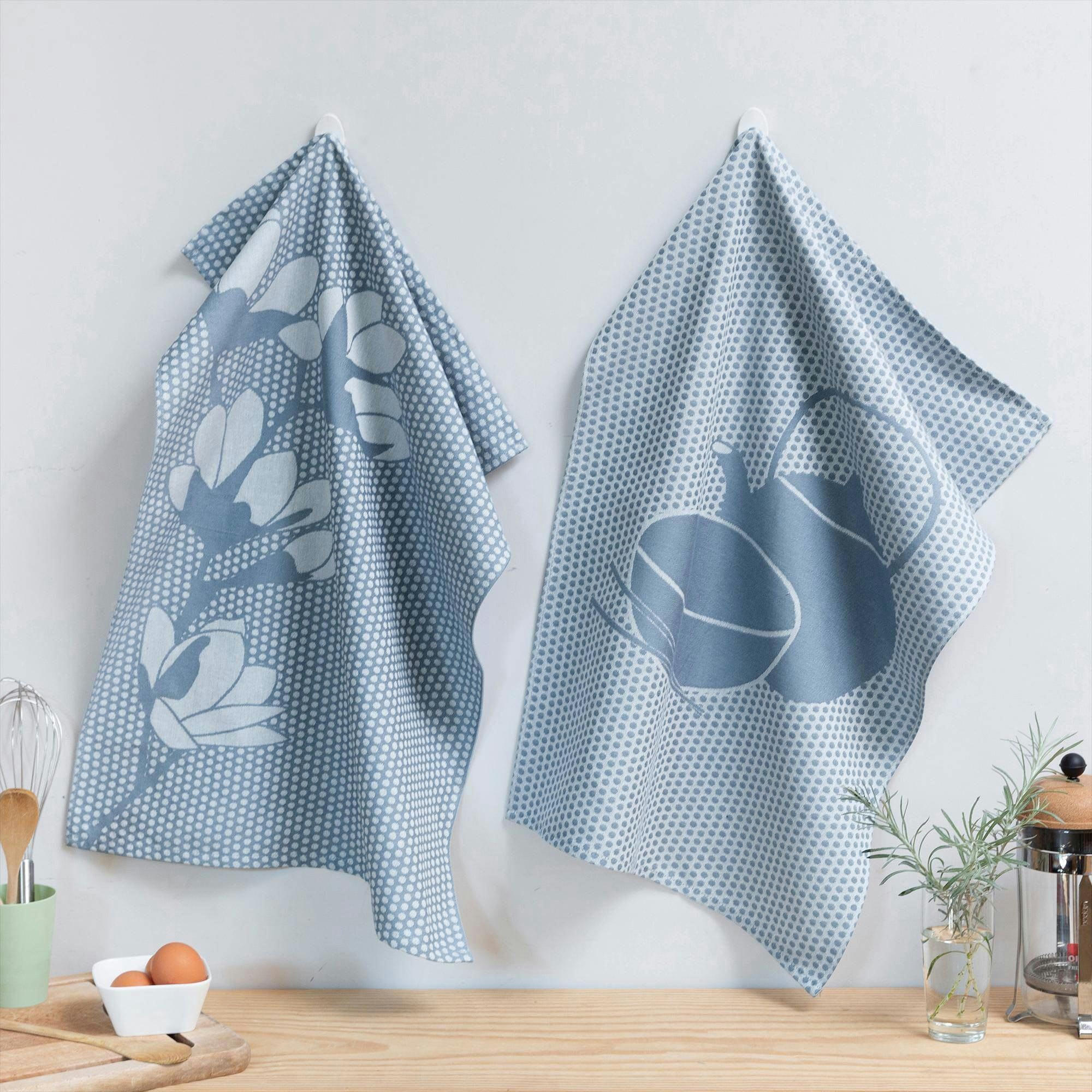 SAKURATOR - Lot de 3 torchons 50x70 bleu en coton 230 g/m²