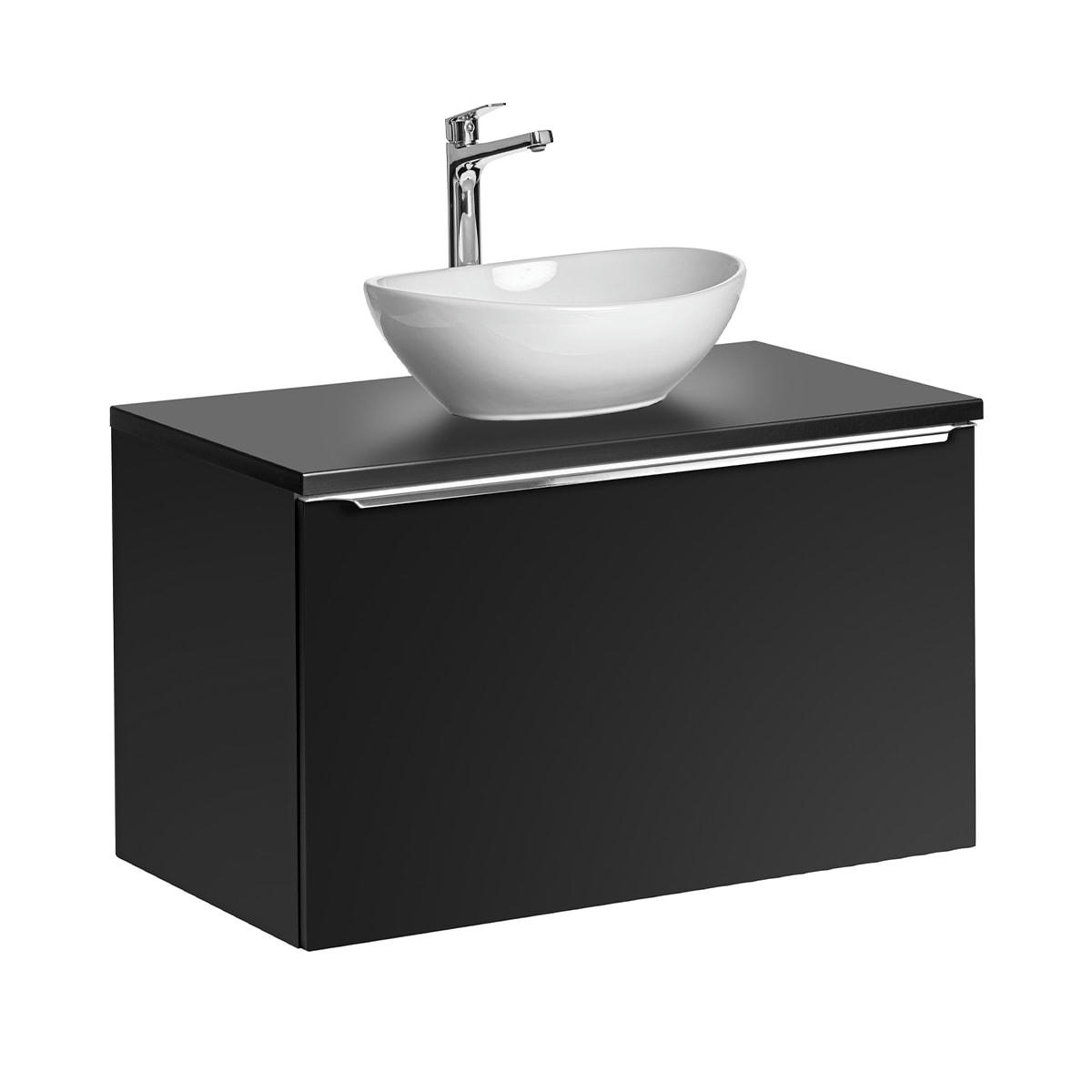 - Ensemble meuble simple vasque 80cm et colonne stratifiés et mdf noir