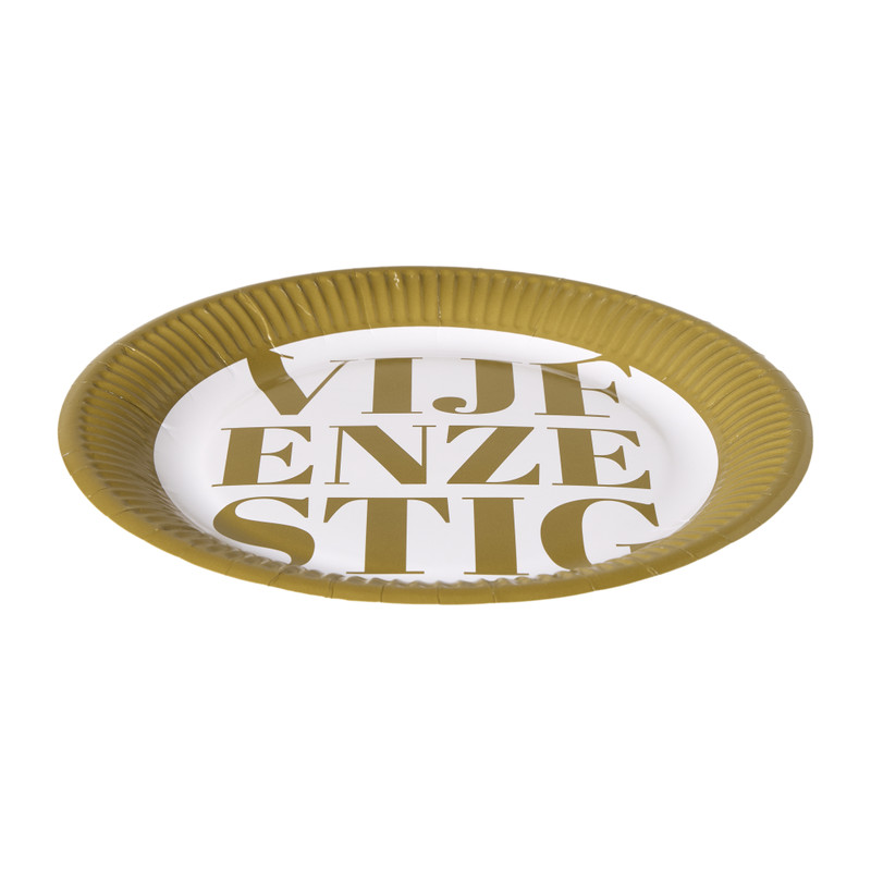 Papieren bordjes 65 jaar - goudkleurig - set van 8