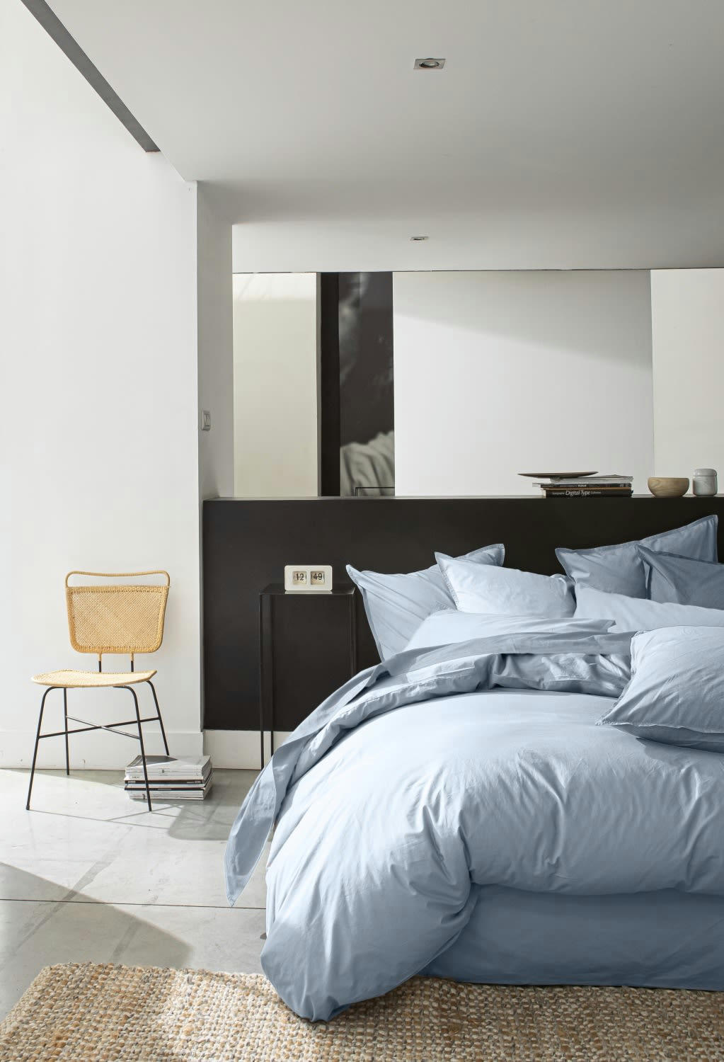 BLEU - Housse de couette percale de coton bleu 240x260 cm