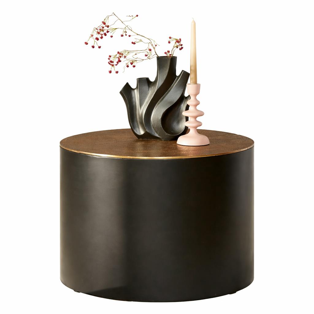 Petite table ronde noire à plateau doré effet vieilli KANO