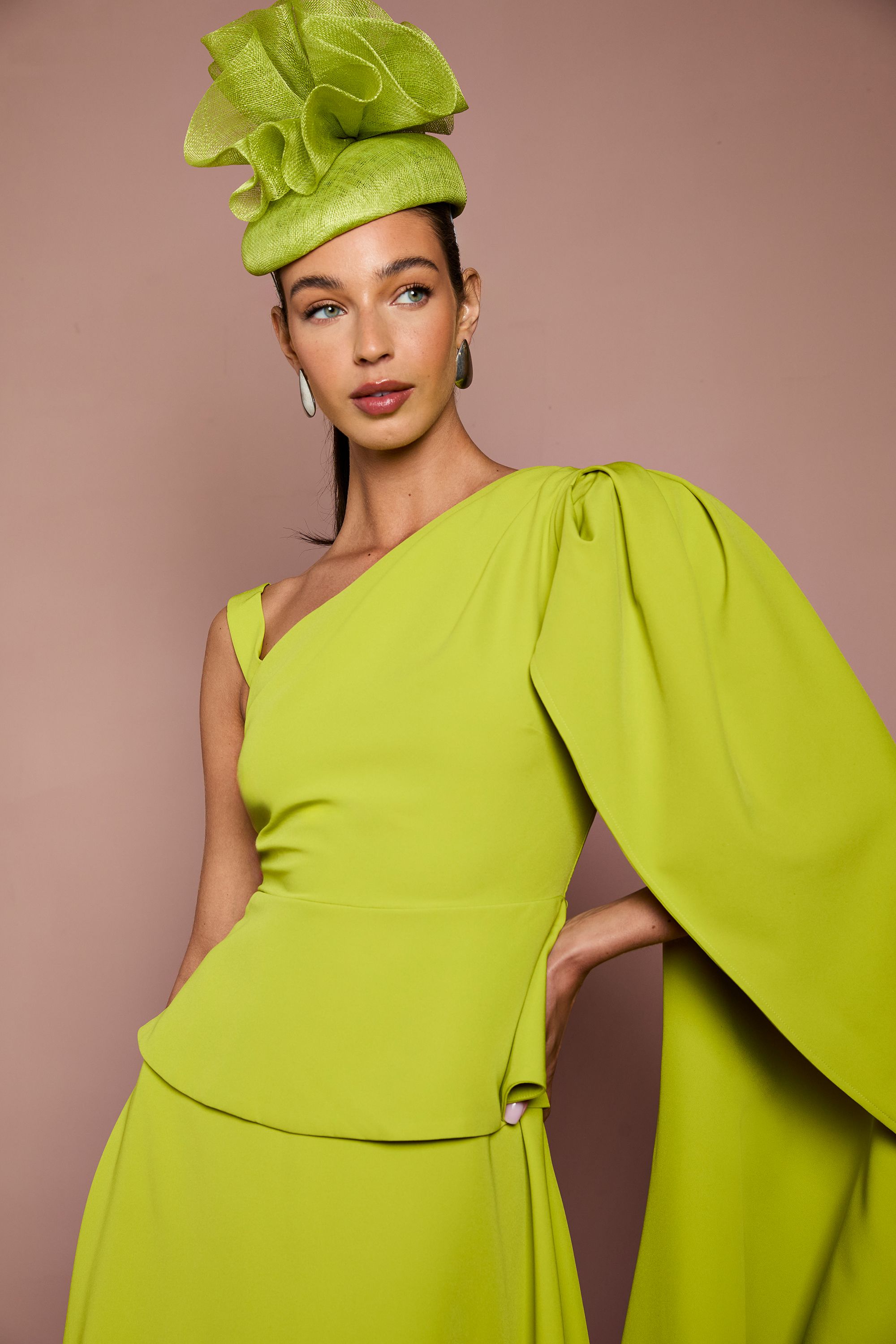 Coast Lisa Tan Cape Shoulder Crepe Midi Dress