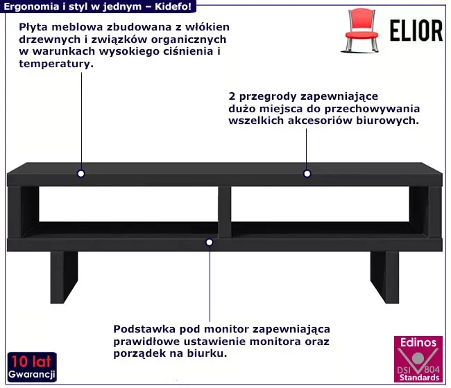 Czarna minimalistyczna nadstawka na biurko - Luero