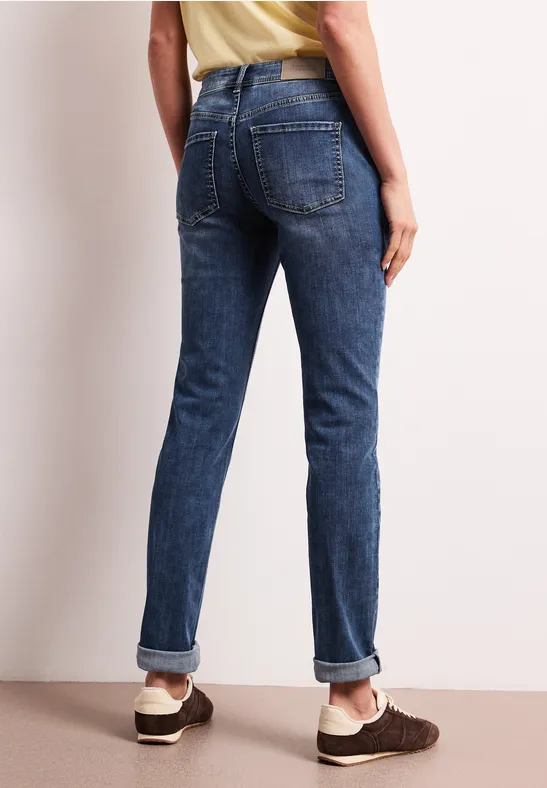 Mid Waist Slim Leg Jeans mit Turn-Up