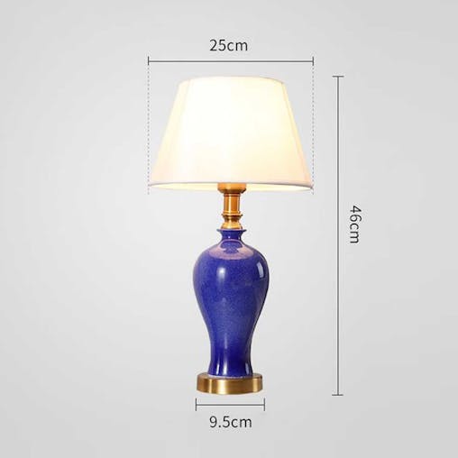 SOGA 2X Blue Ceramic Oval Table Lamp with Gold Metal Base