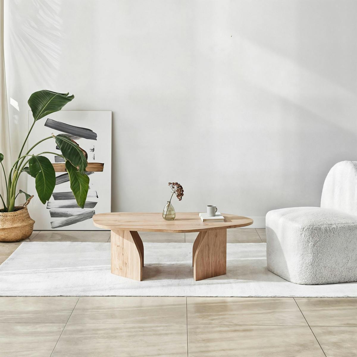 Table basse design effet bois, forme organique galet MARFA