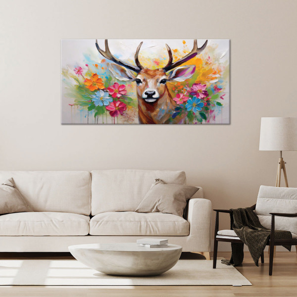 Feeby Obraz na płótnie, Jeleń Kwiaty Abstrakcja Zwierzeta 80x40