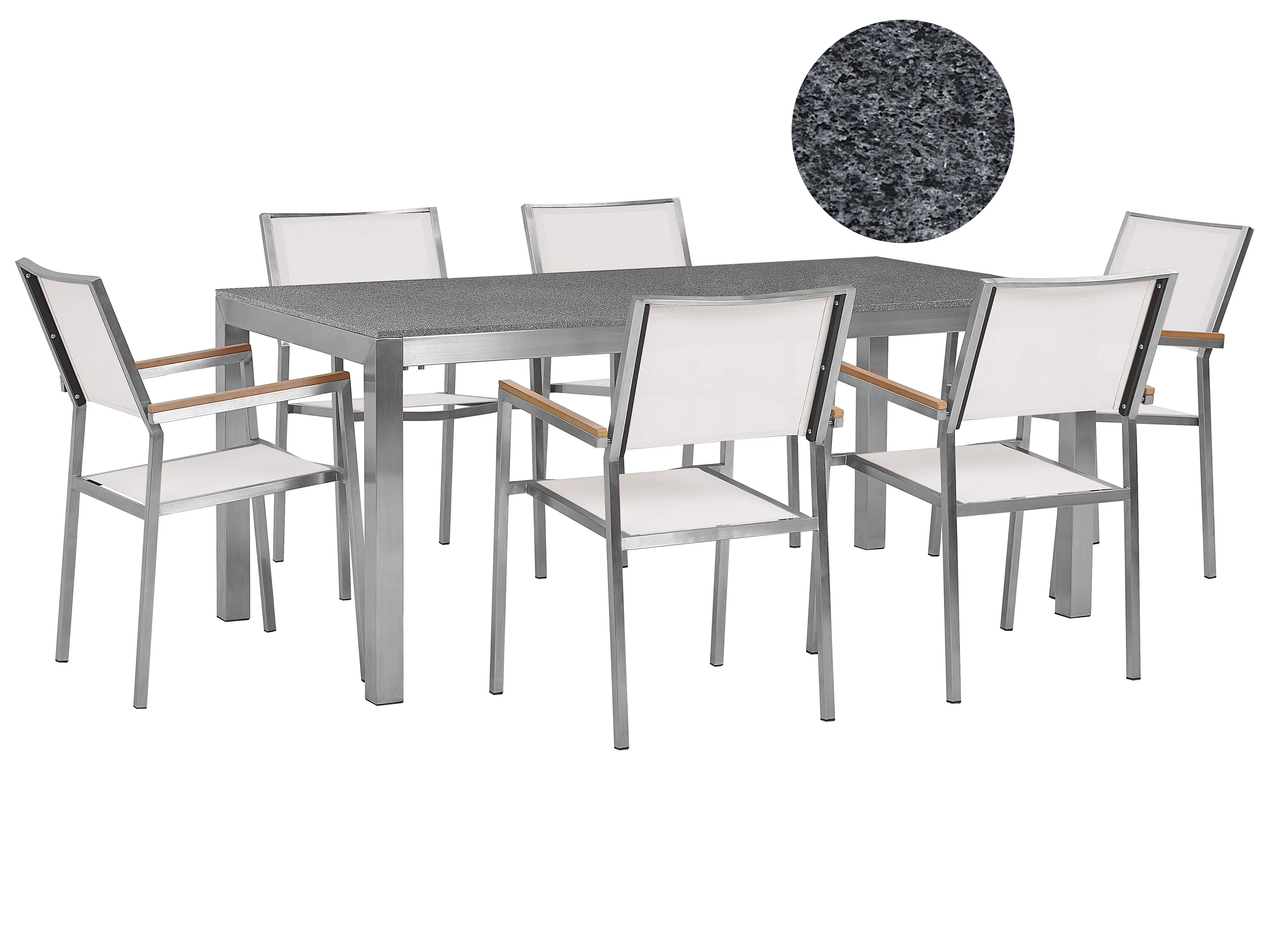 Garden Dining Set 6 Seater GROSSETO Granite Polished Grey/ White