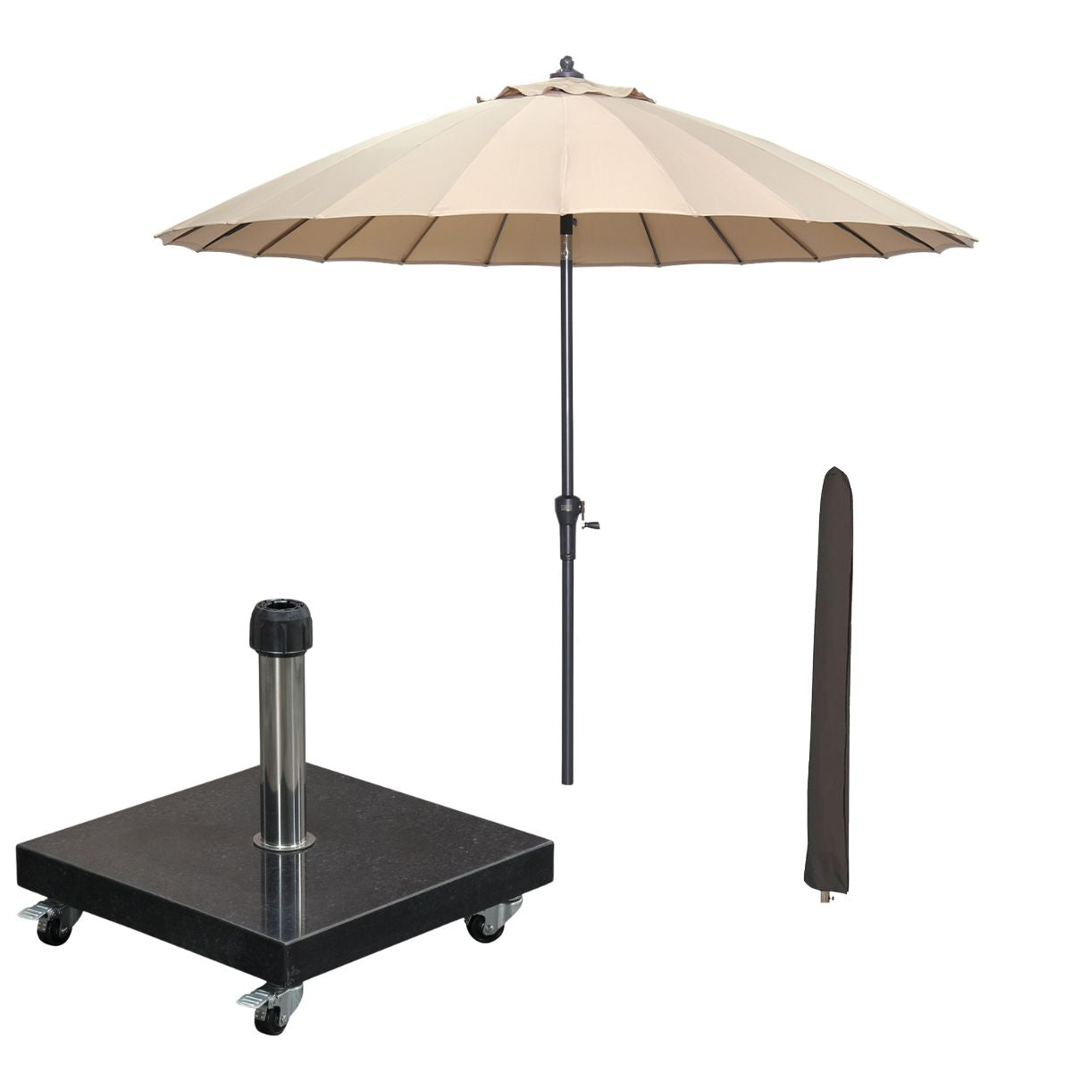 Garden Impressions stokparasol Manilla taupe Ø250 cm met Eureka voet en hoes