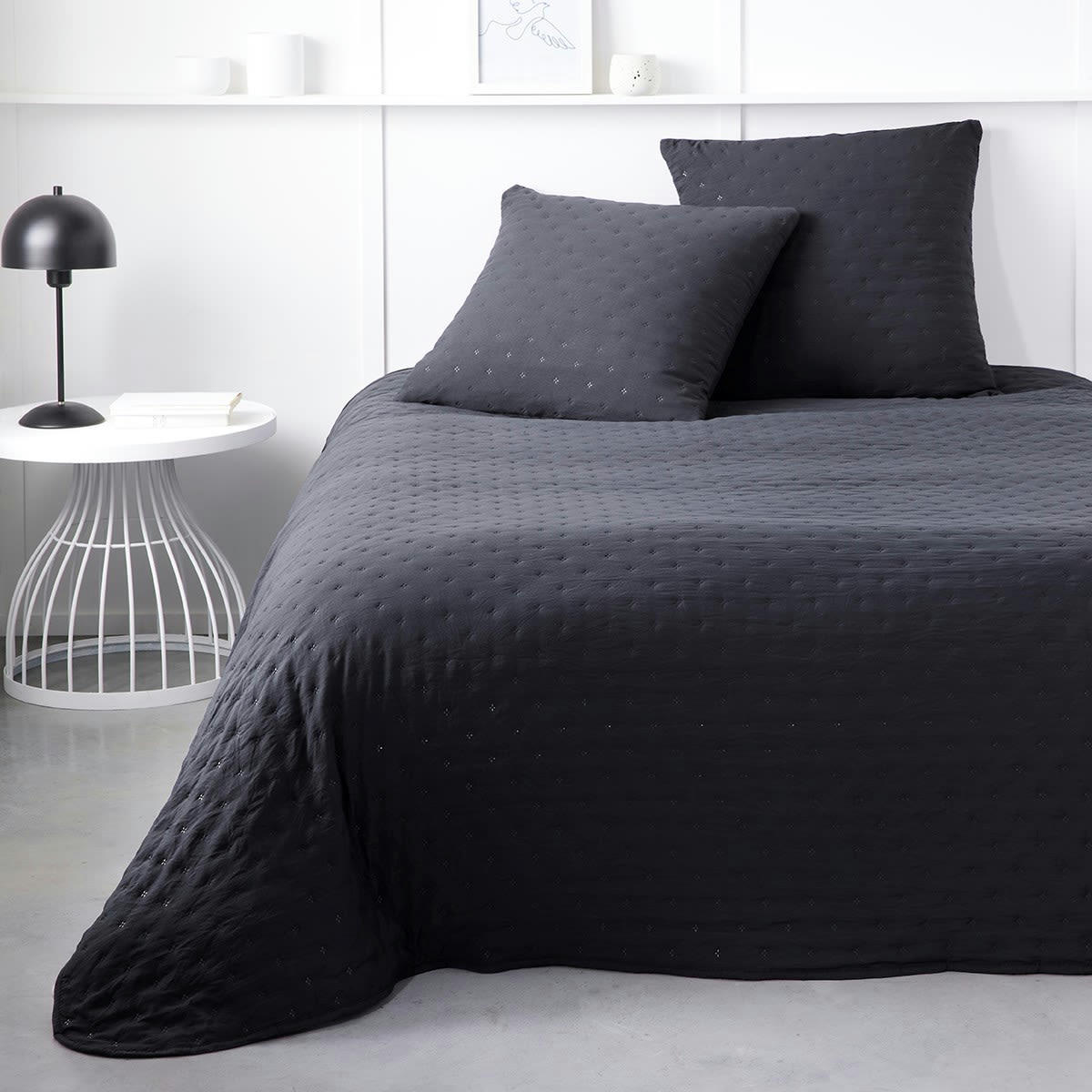 ESSENTIAL - Couvre lit boutis anthracite 220x240
